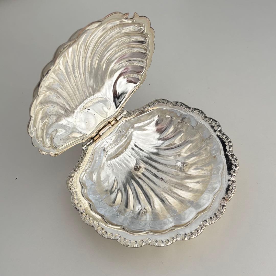 【フランス】シェル バターディッシュ ヴィンテージ ガラスプレート付き メタル