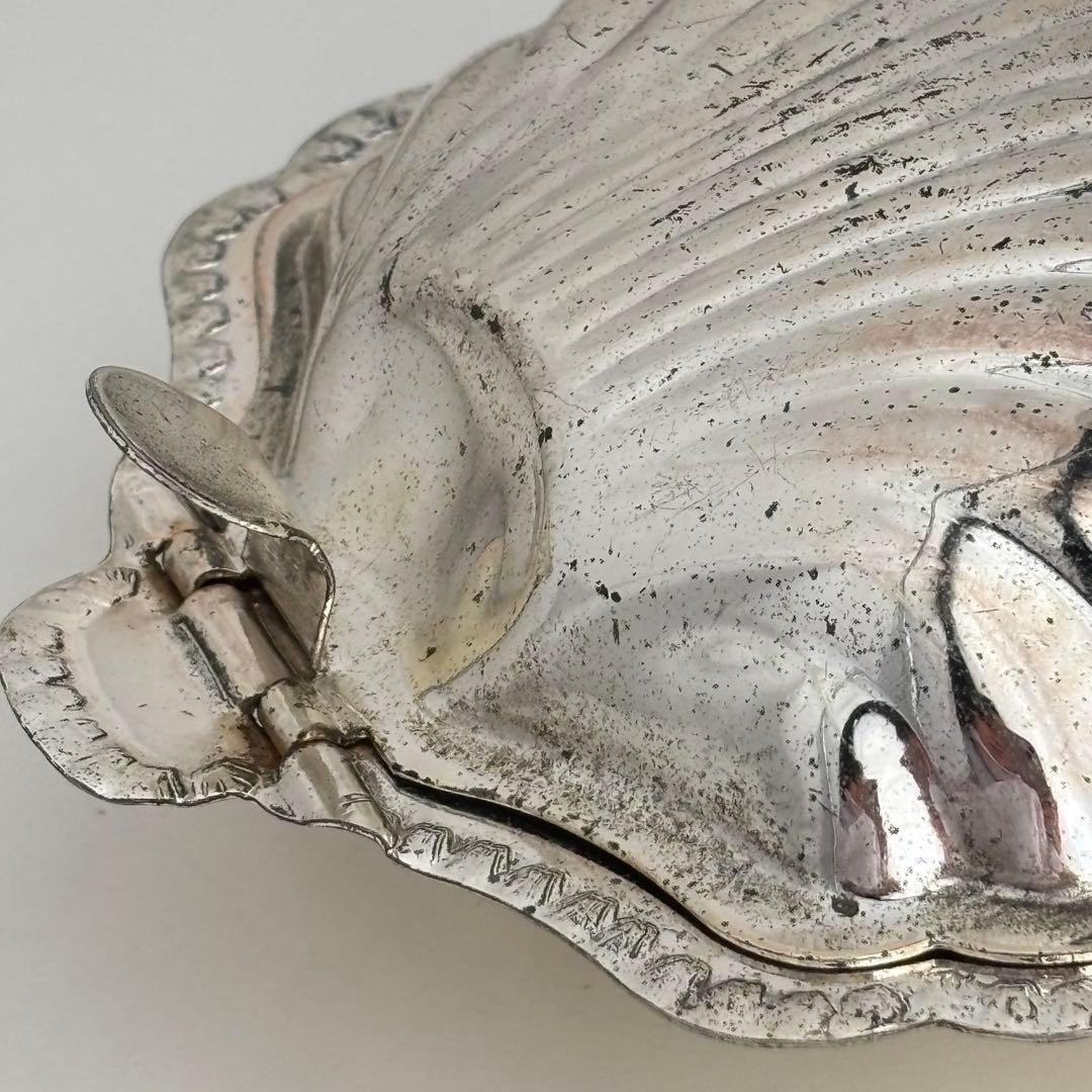 【フランス】シェル バターディッシュ ヴィンテージ ガラスプレート付き メタル