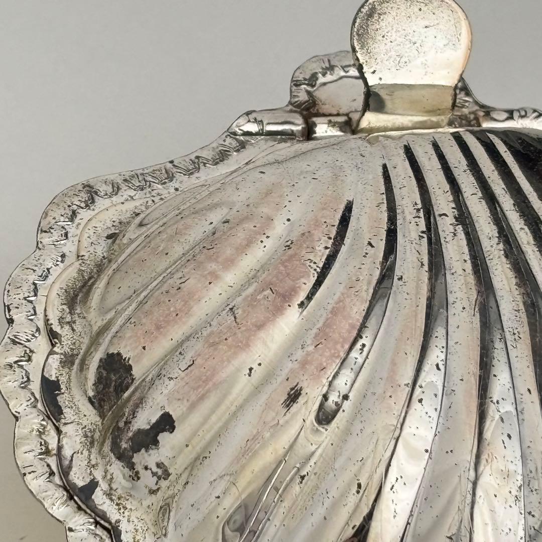 【フランス】シェル バターディッシュ ヴィンテージ ガラスプレート付き メタル