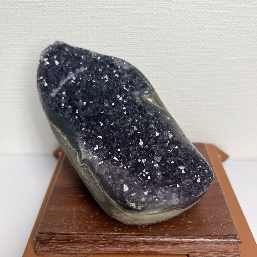 向江大樹　アメジストドーム　原石　浄化置物 木製台座付き600g2点