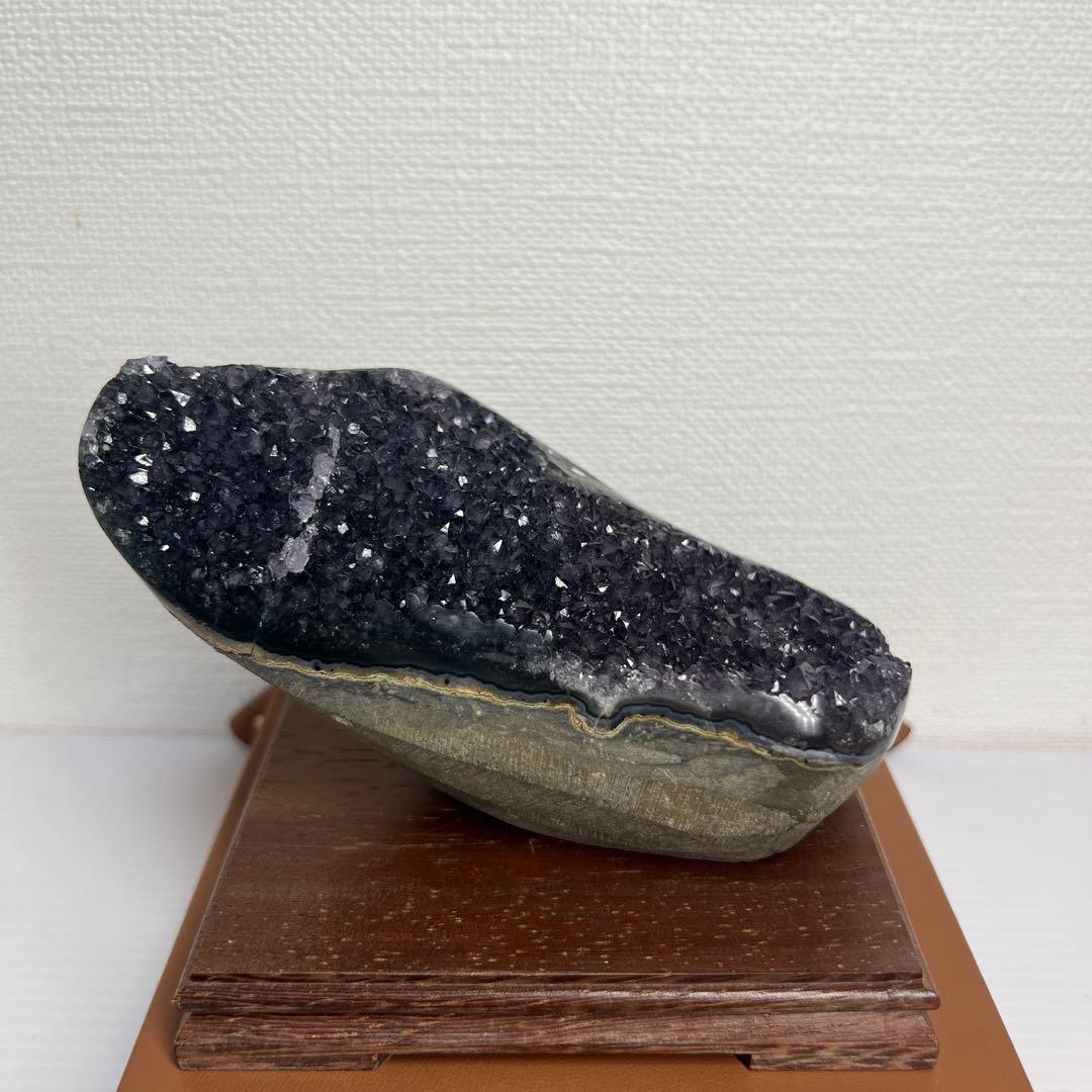 向江大樹　アメジストドーム　原石　浄化置物 木製台座付き600g2点