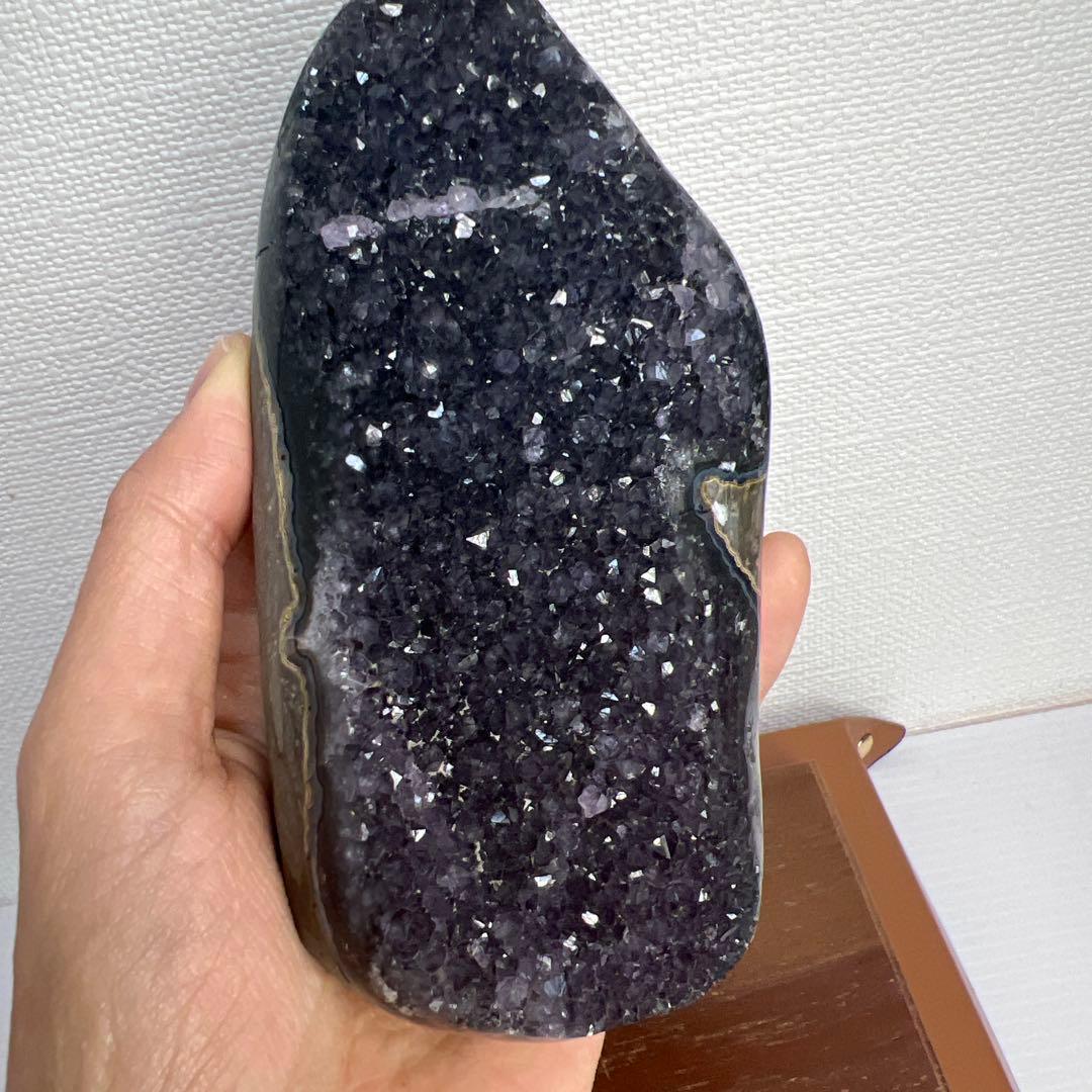 向江大樹　アメジストドーム　原石　浄化置物 木製台座付き600g2点