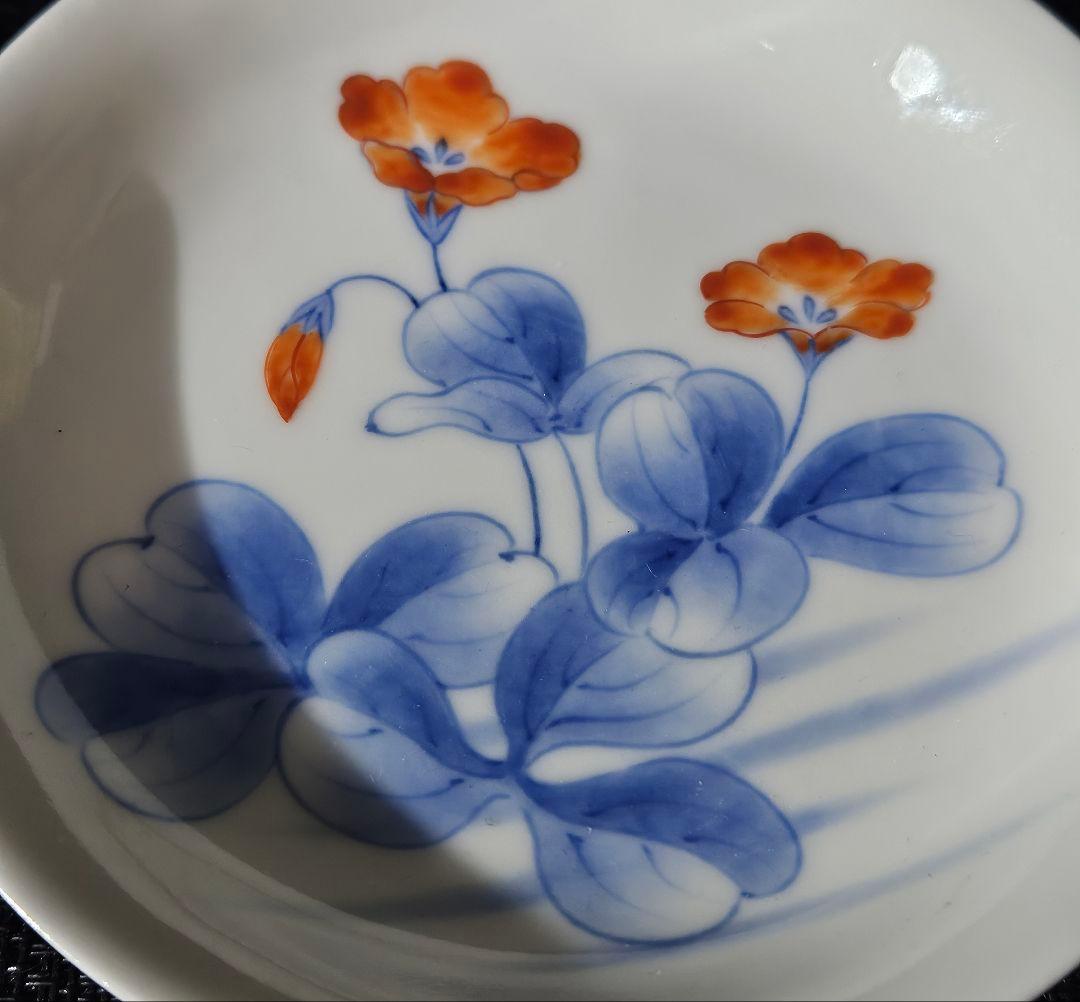 江戸時代末期〜明治時代　色鍋島　草花図 裏　櫛目文様　12.2cm　四寸皿5客