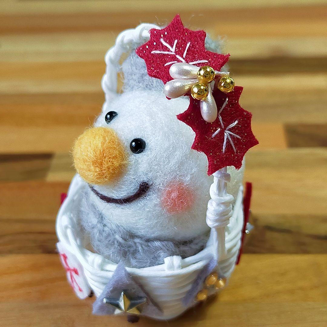 ✿ゆか様用✿羊毛フェルト✿ニッコリゆきだるまさん✿ミニカゴアレンジ✿クリスマス✿