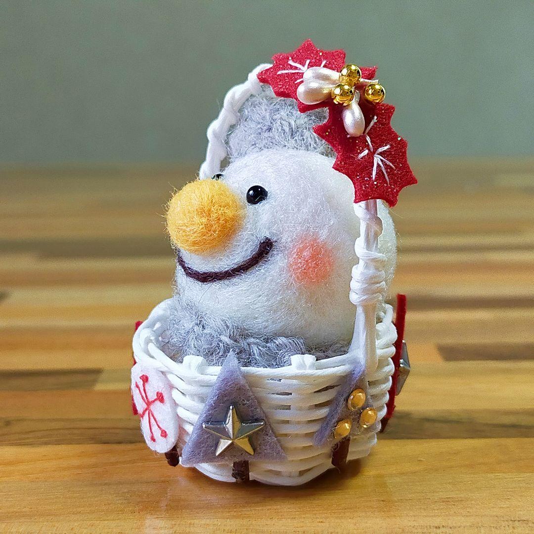 ✿ゆか様用✿羊毛フェルト✿ニッコリゆきだるまさん✿ミニカゴアレンジ✿クリスマス✿