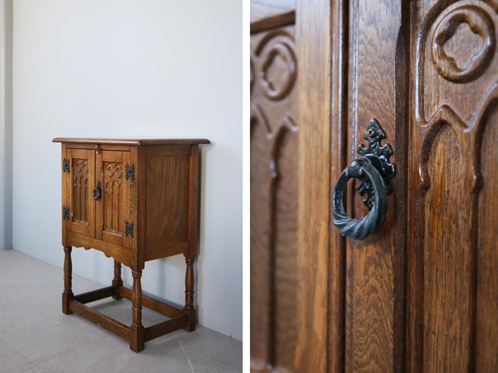 英国アンティーク木製カップボード/キャビネット/キッチン収納/飾り棚92-128