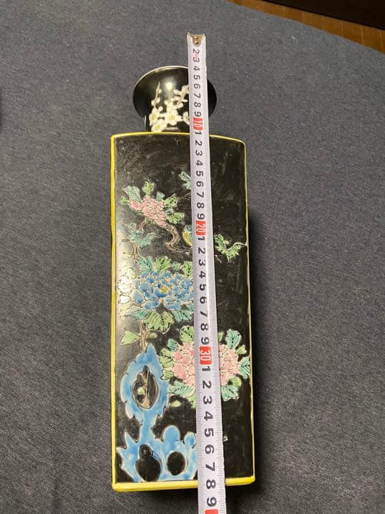 中国清末時代 粉彩 素三彩四方花瓶