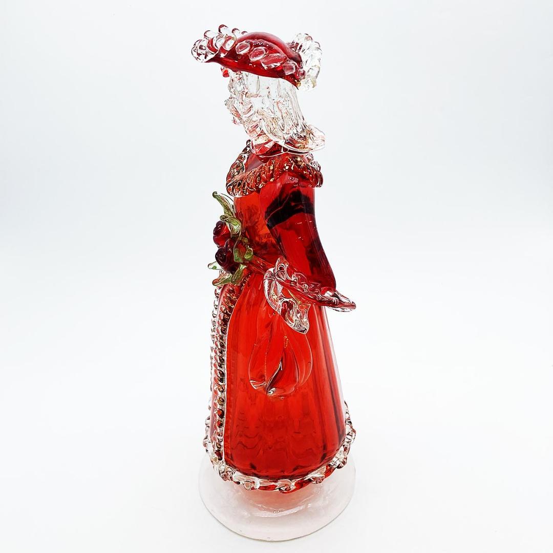 ベネチアングラス ムラノ イタリア 人形 貴婦人 レッド ゴールド 金彩