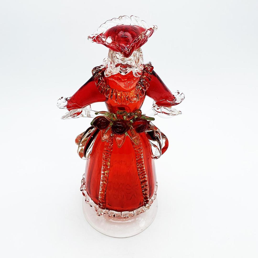 ベネチアングラス ムラノ イタリア 人形 貴婦人 レッド ゴールド 金彩