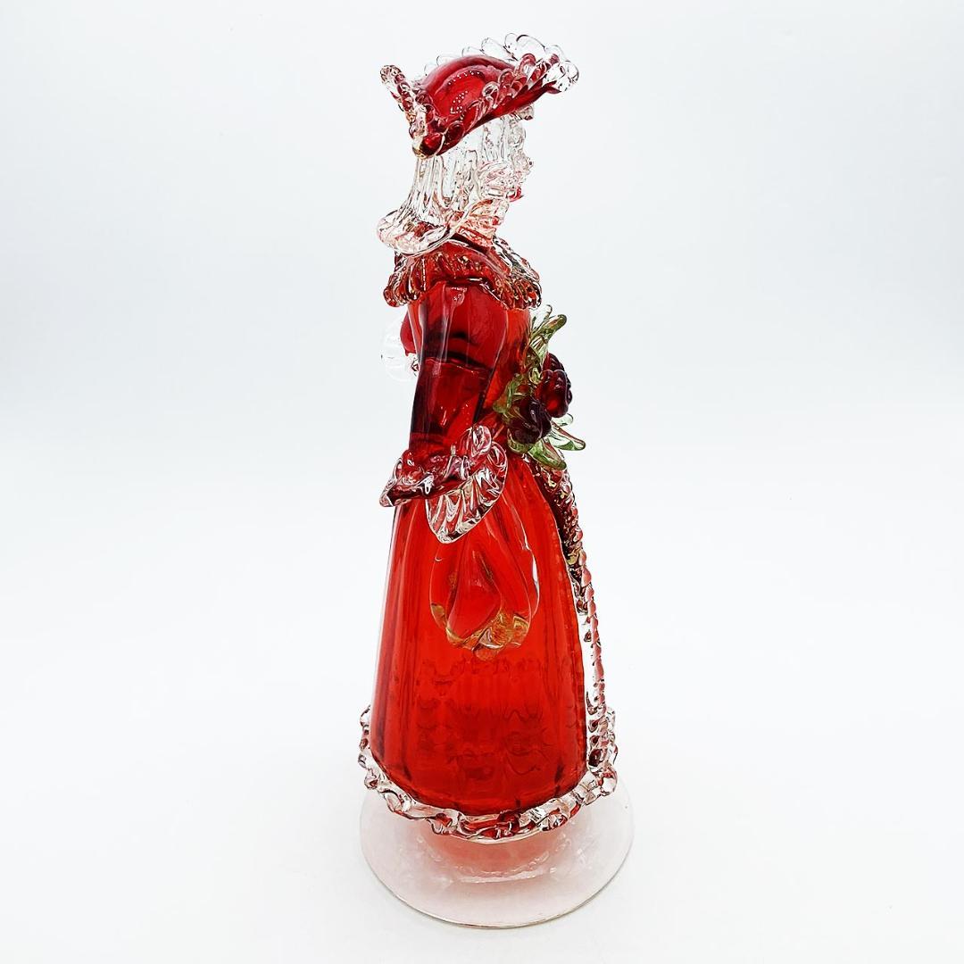 ベネチアングラス ムラノ イタリア 人形 貴婦人 レッド ゴールド 金彩