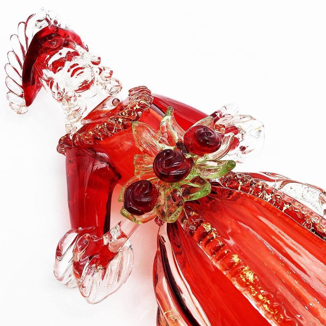 ベネチアングラス ムラノ イタリア 人形 貴婦人 レッド ゴールド 金彩