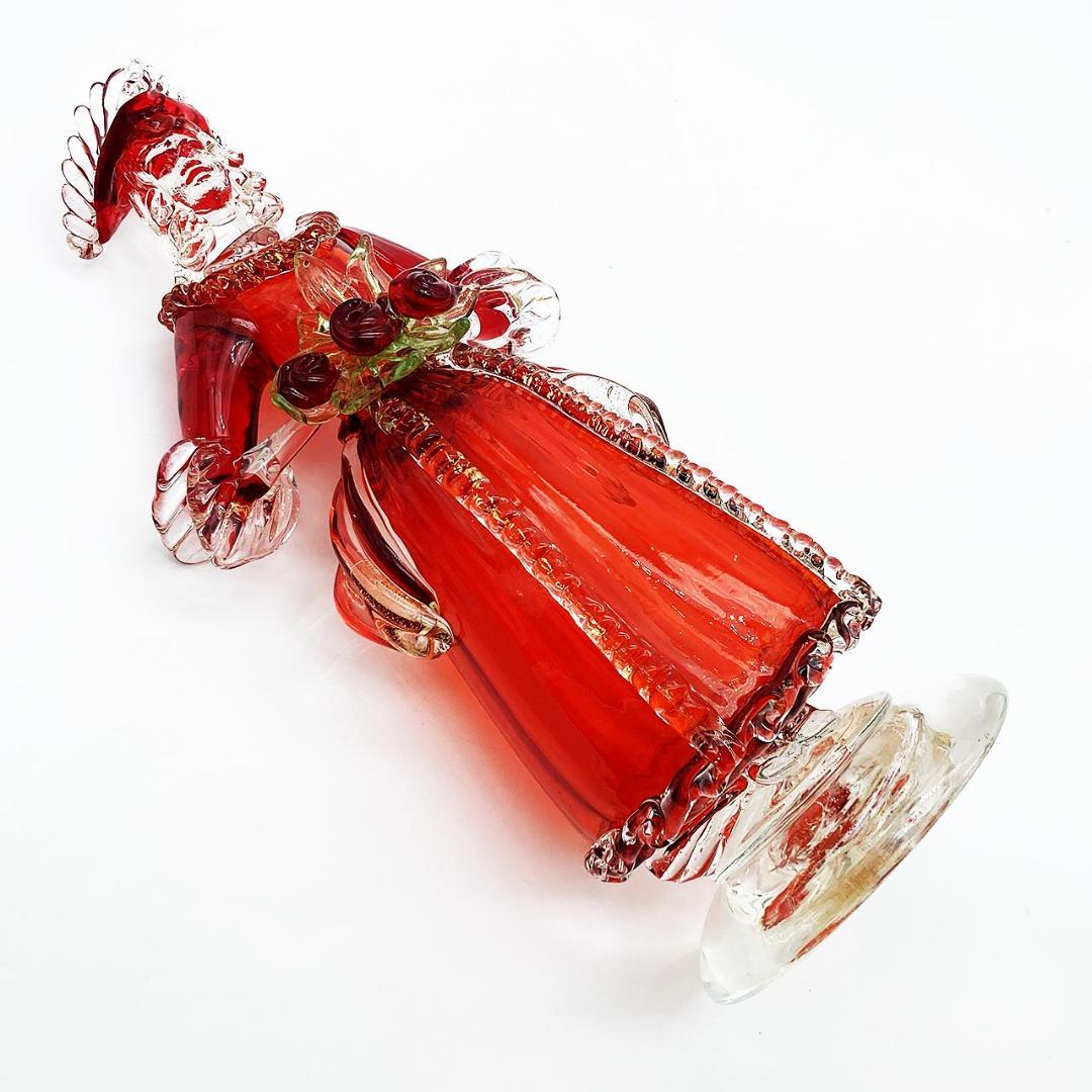 ベネチアングラス ムラノ イタリア 人形 貴婦人 レッド ゴールド 金彩