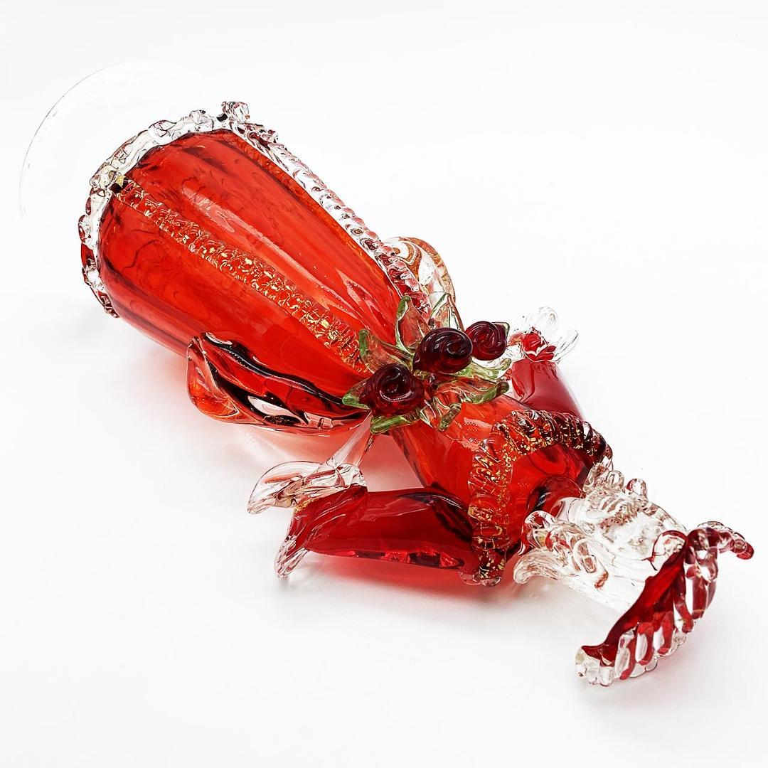 ベネチアングラス ムラノ イタリア 人形 貴婦人 レッド ゴールド 金彩