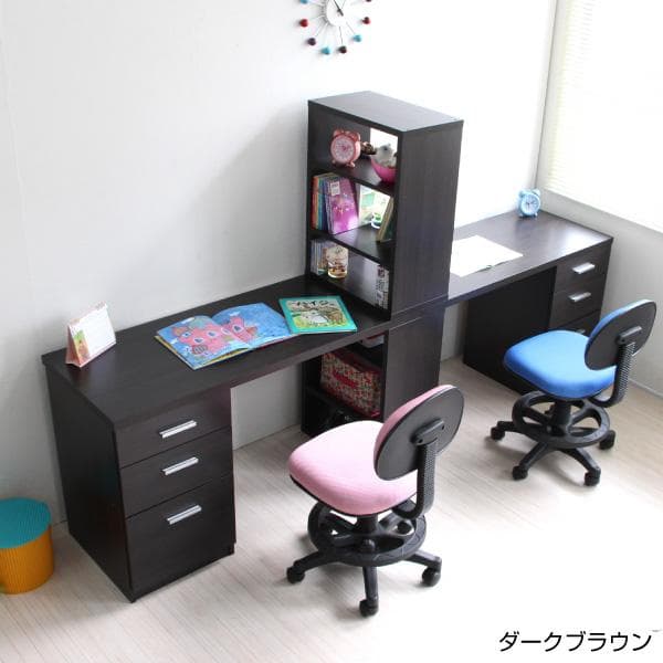 《新品・送料無料》学習机 ツインデスク 書棚付きラック ３段チェスト ブラウン