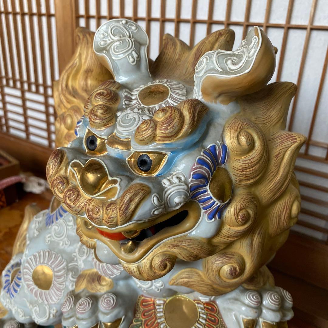 シーサー 玉乗り 唐獅子 九谷焼 陶器 狛犬 縁起物 魔除 置物 風水 沖縄