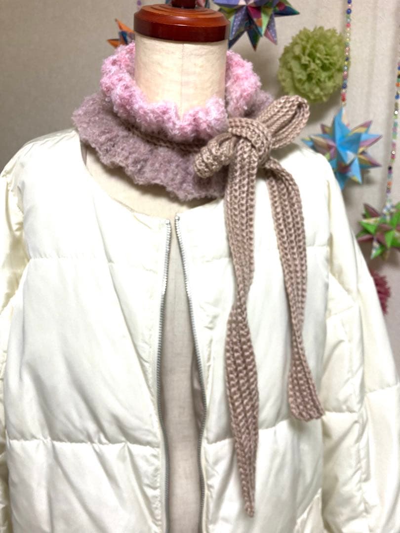 マフラー フリル付きリボンマフラー 手編み ハンドメイド 1235 - メルカリ