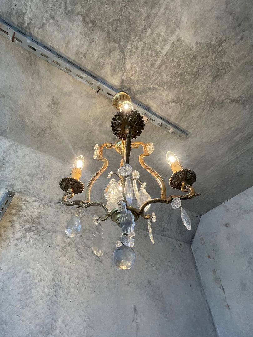 4-3. フランス アンティーク シャンデリア 4灯 Bird Cage ガラス