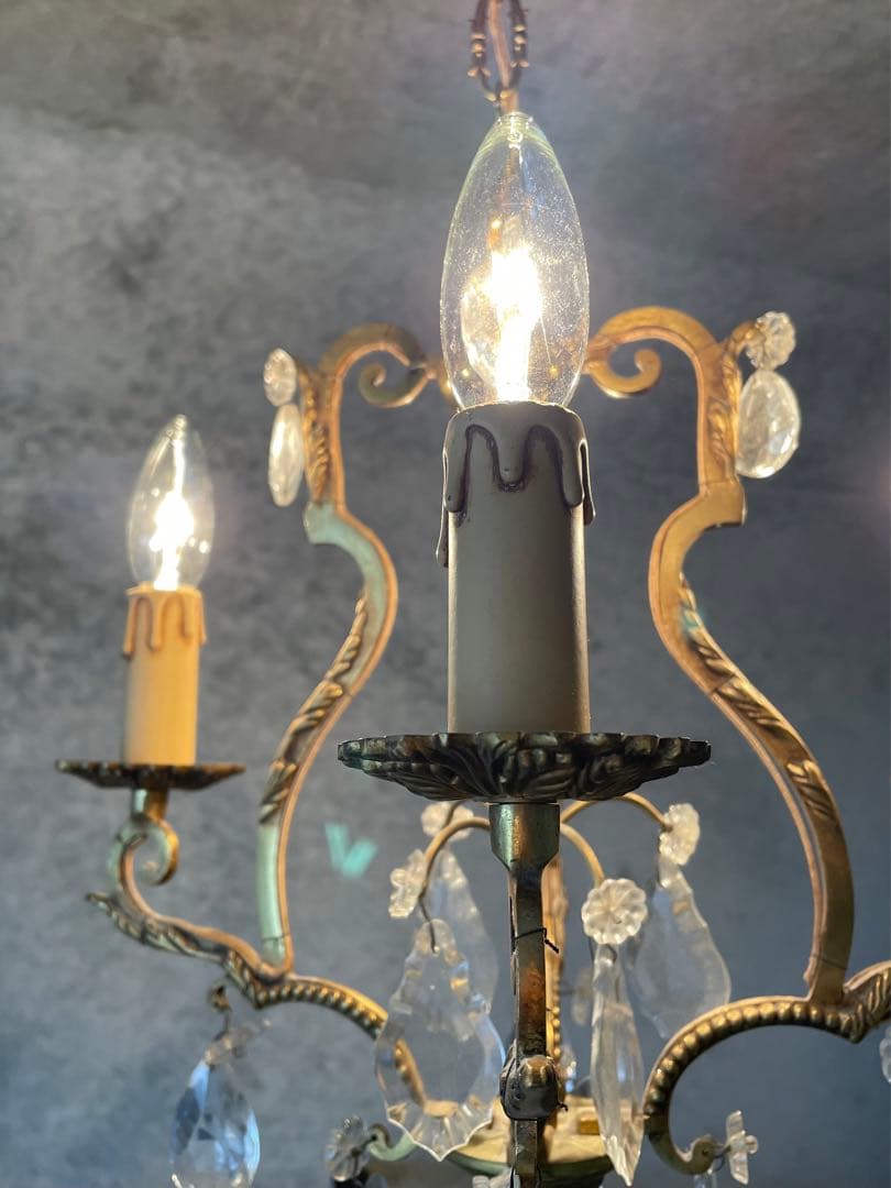 4-3. フランス アンティーク シャンデリア 4灯 Bird Cage ガラス