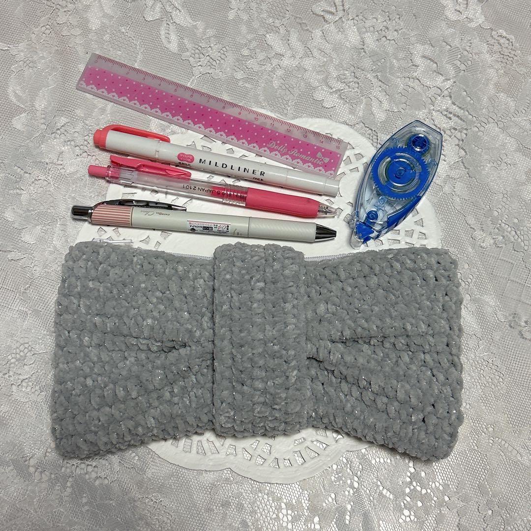 プリンセスモールかぎ編みリボンペンケース 編み物ポーチ - メルカリ