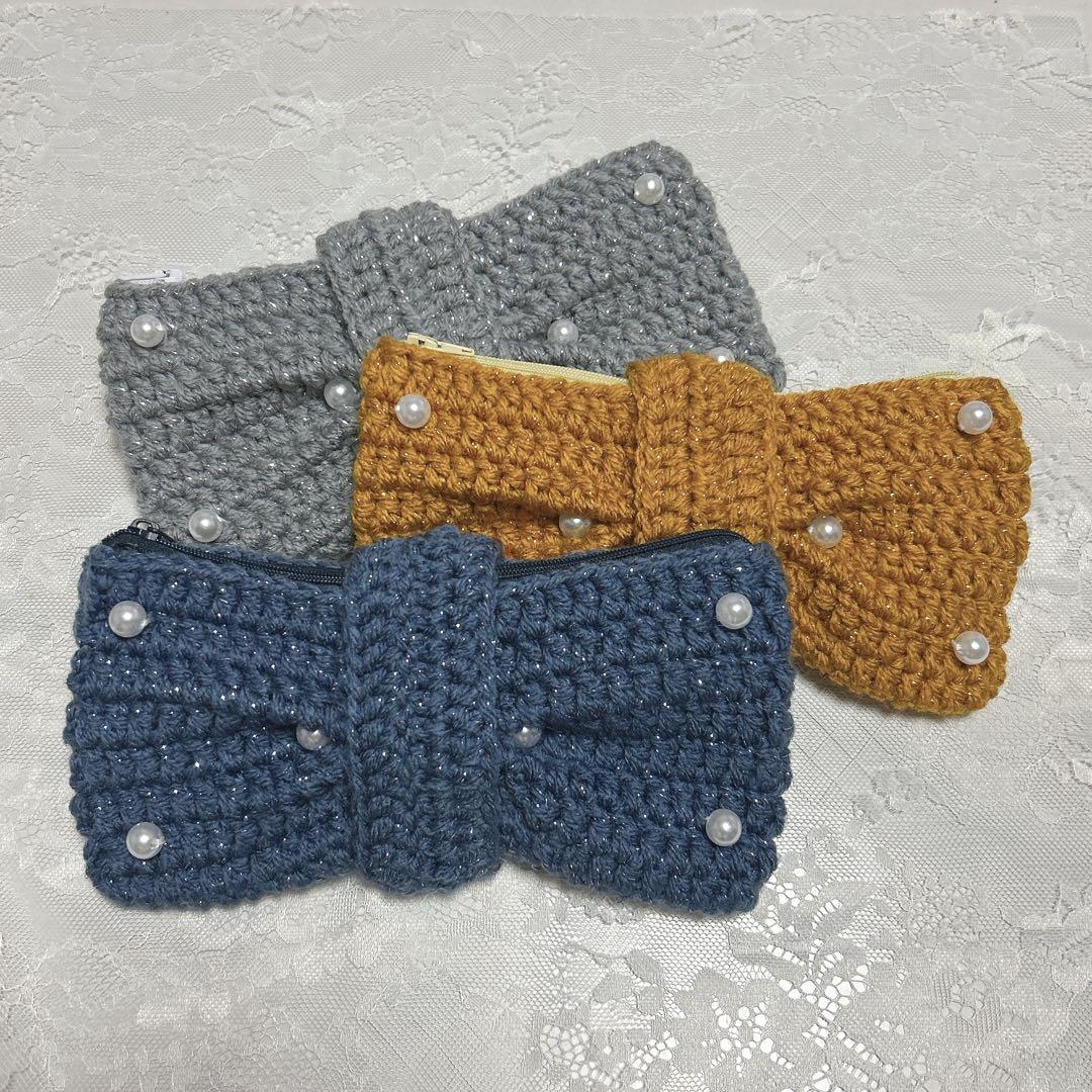 プリンセスモールかぎ編みリボンペンケース 編み物ポーチ - メルカリ