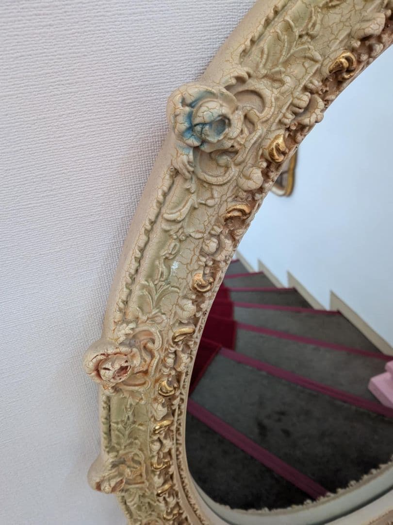 アンティーク イタリア製 フラワー ミラー ホワイト 75×95㎝