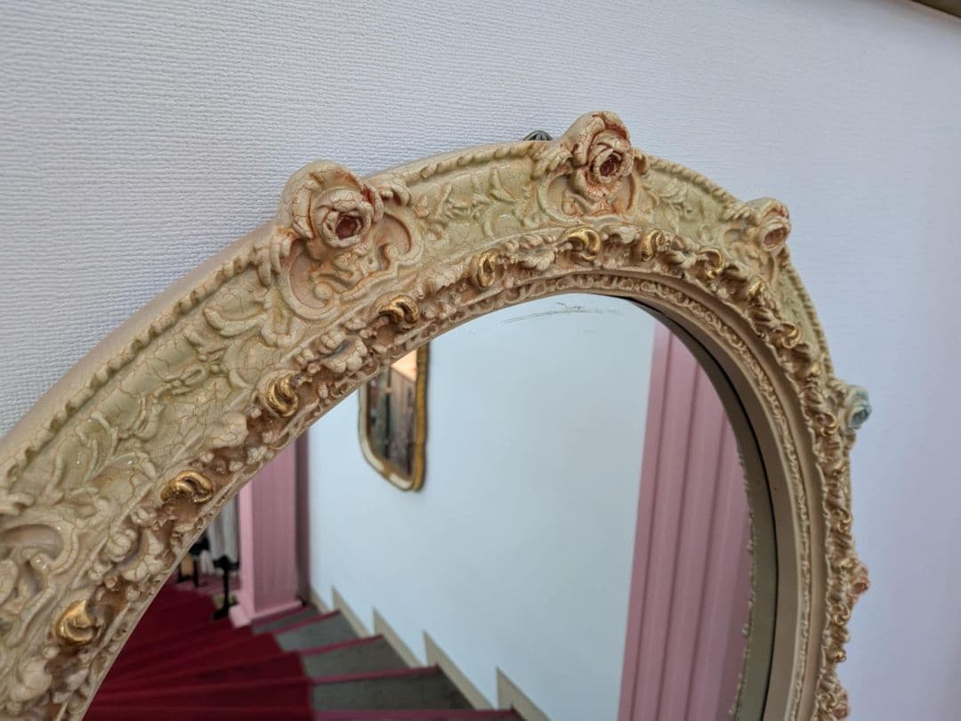 アンティーク イタリア製 フラワー ミラー ホワイト 75×95㎝