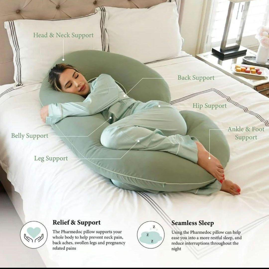 未使用✨ オーガニック妊娠枕 C字型マタニティボディ枕 グリーン 抱き枕 大きい