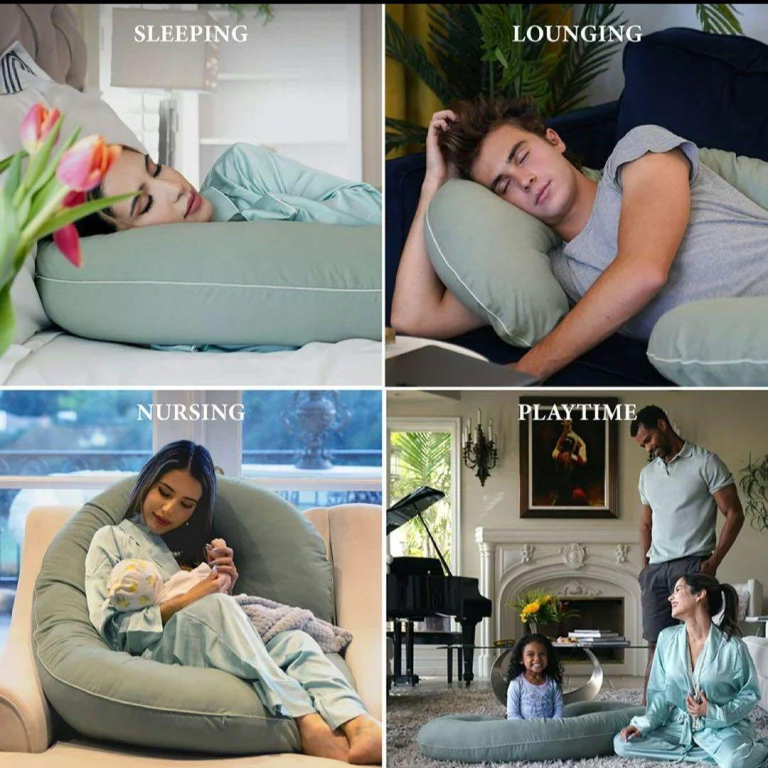 未使用✨ オーガニック妊娠枕 C字型マタニティボディ枕 グリーン 抱き枕 大きい