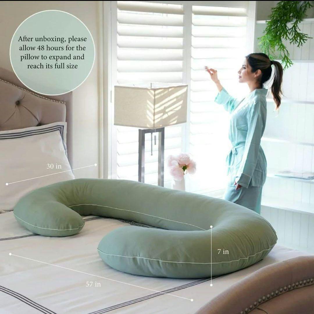 未使用✨ オーガニック妊娠枕 C字型マタニティボディ枕 グリーン 抱き枕 大きい