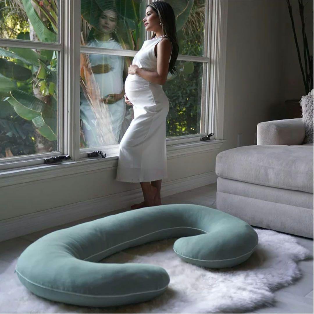 未使用✨ オーガニック妊娠枕 C字型マタニティボディ枕 グリーン 抱き枕 大きい