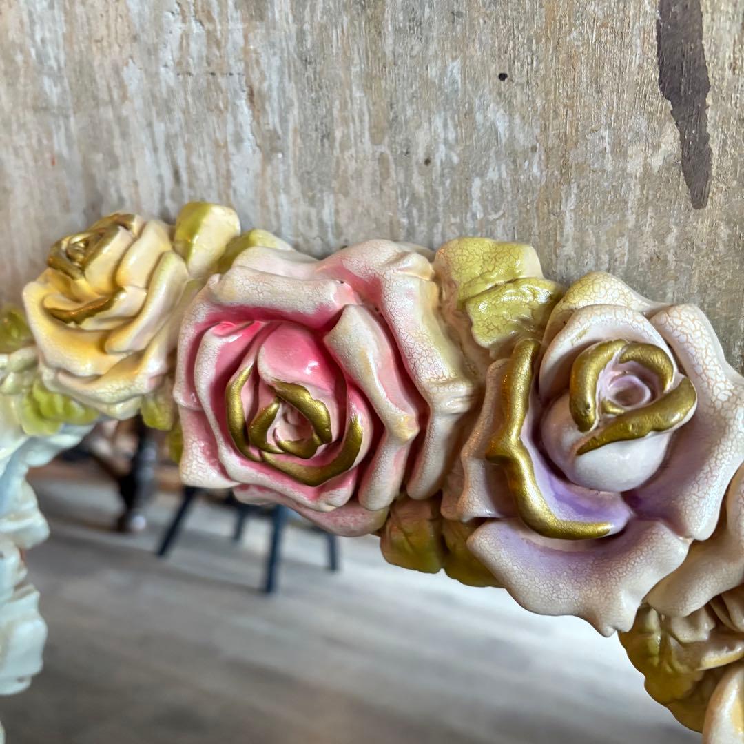 ロココ調　ローズフレーム　ウォールミラー