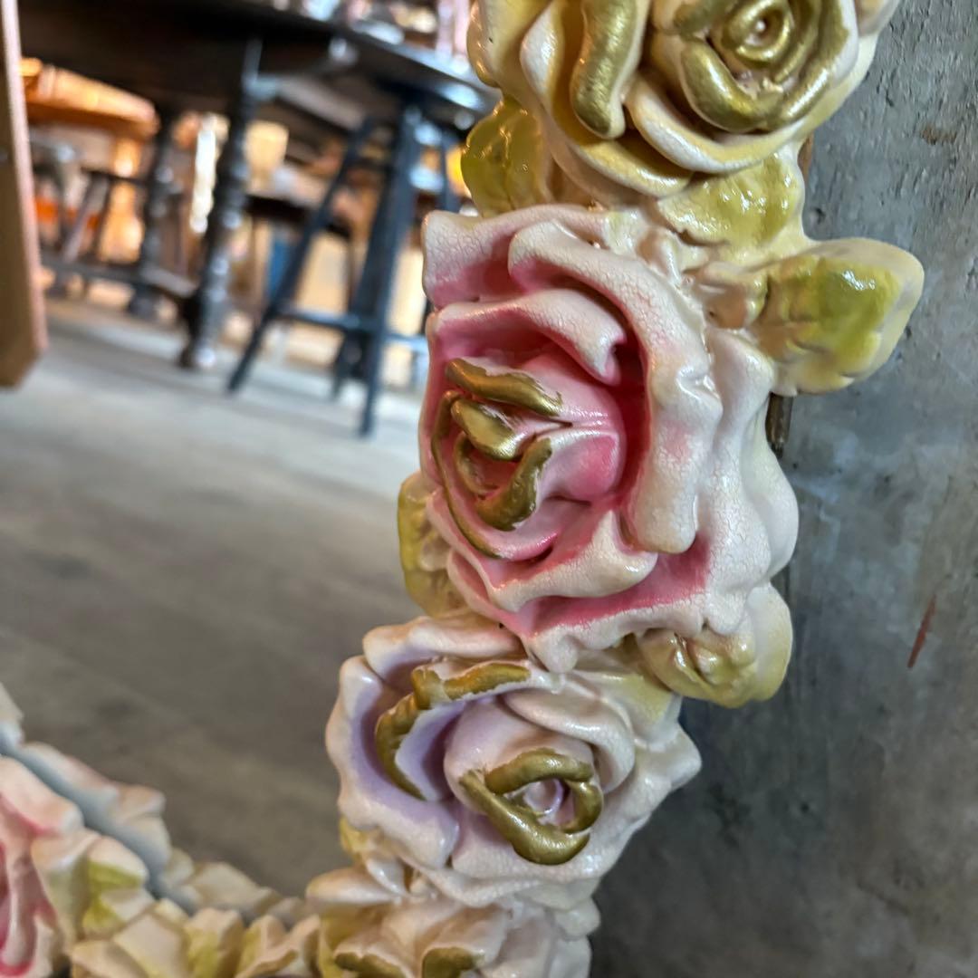 ロココ調　ローズフレーム　ウォールミラー