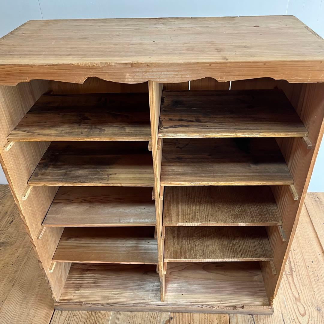 アンティーク オープンラック 格子棚 食器棚 カウンター 無垢材 無塗装