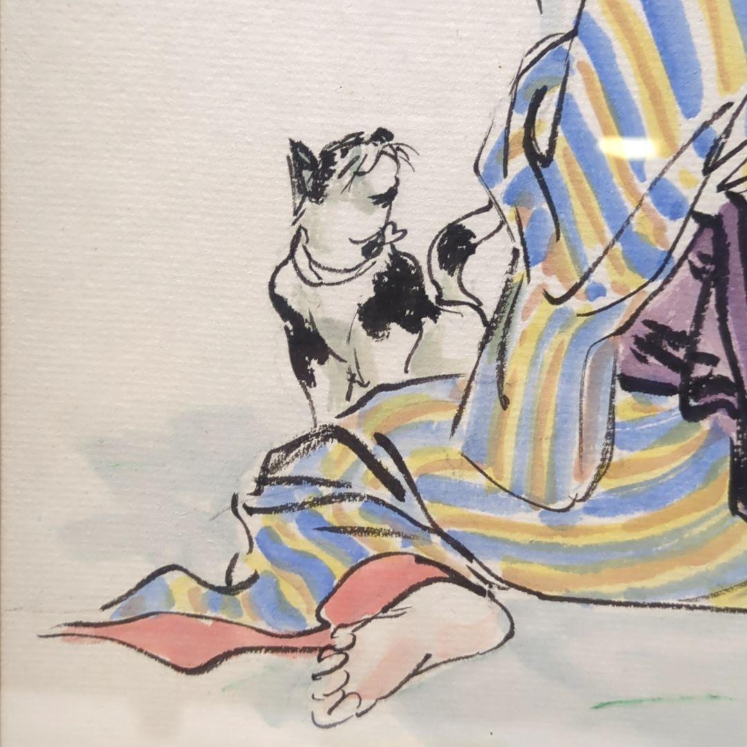 小島剛夕絵画 美しい女性とネコの絵