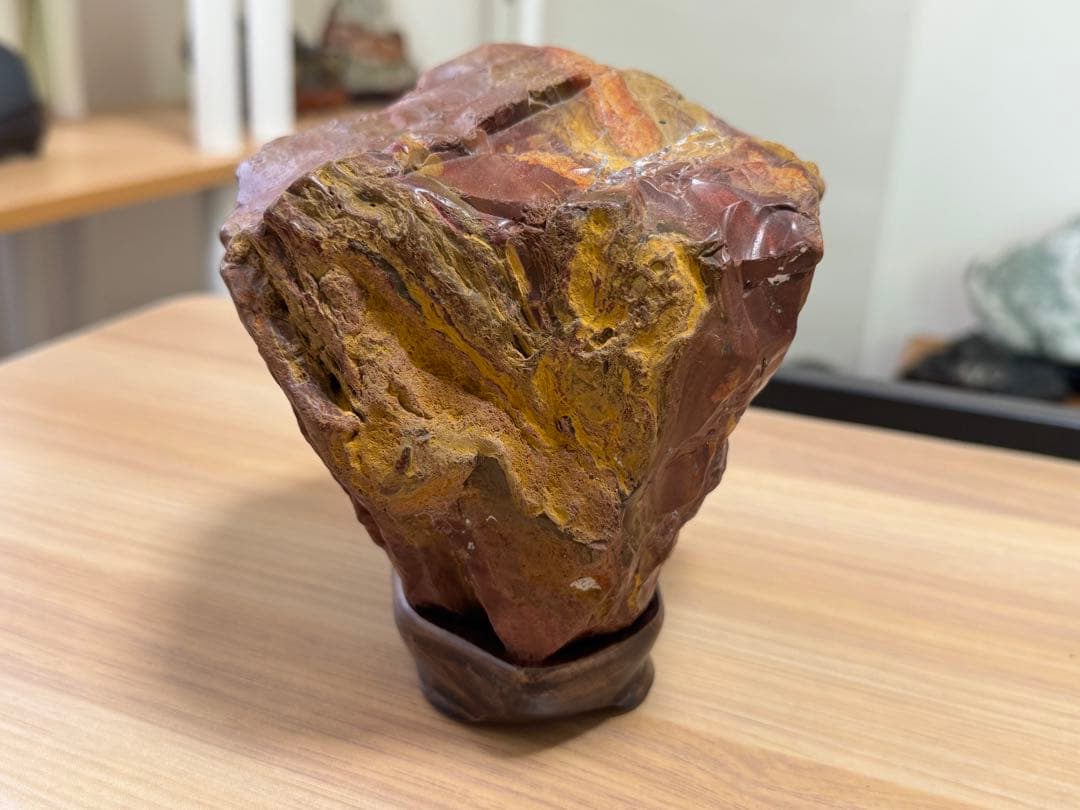 赤石 赤玉石 小矢部川 水石 鑑賞石 観賞石 ジャスパー 天然石 木製台座付き