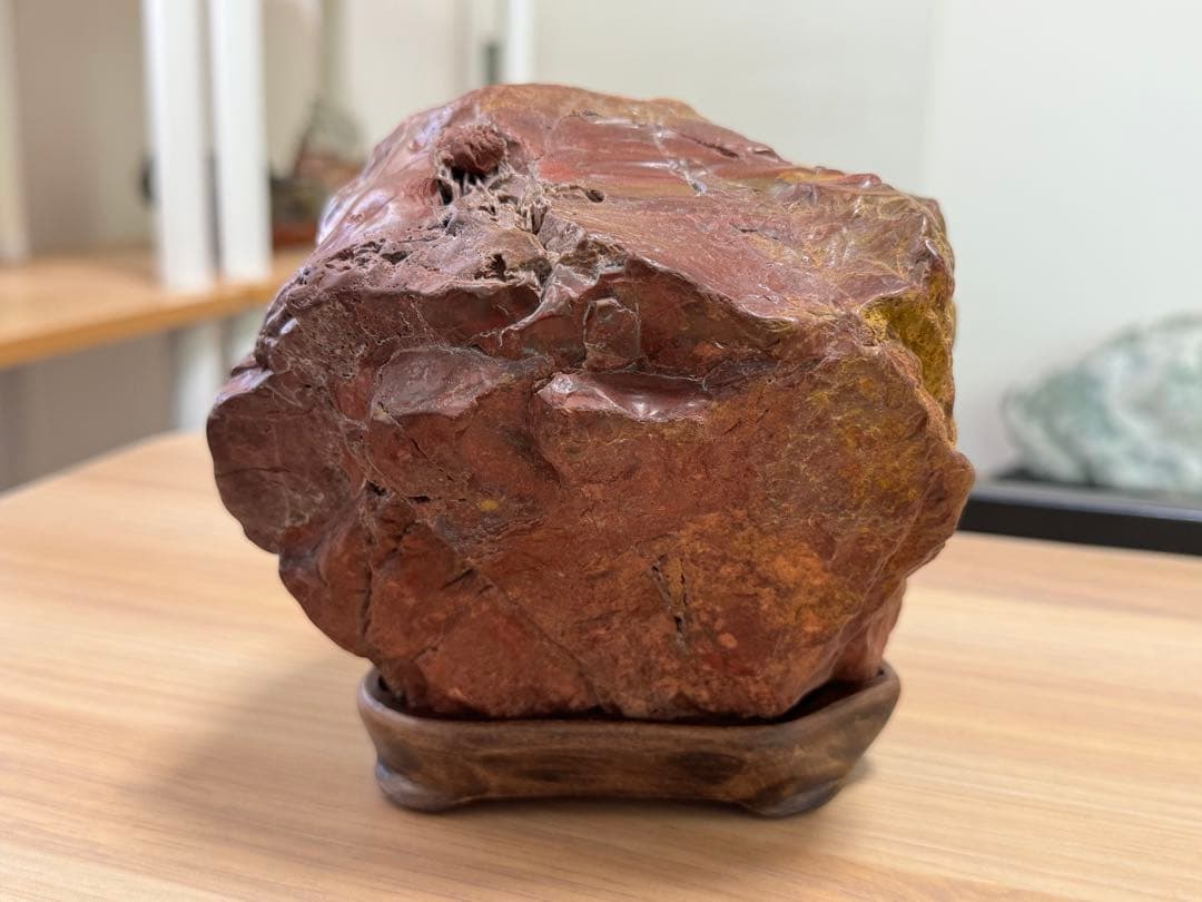 赤石 赤玉石 小矢部川 水石 鑑賞石 観賞石 ジャスパー 天然石 木製台座付き