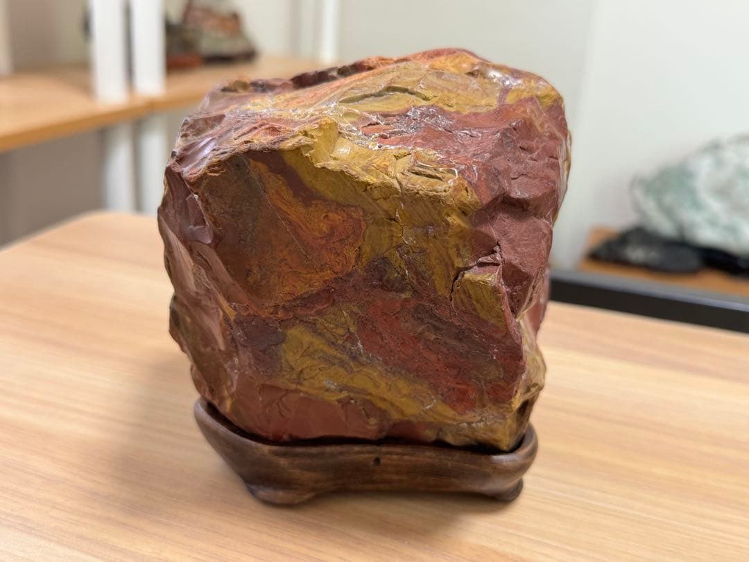 赤石 赤玉石 小矢部川 水石 鑑賞石 観賞石 ジャスパー 天然石 木製台座付き