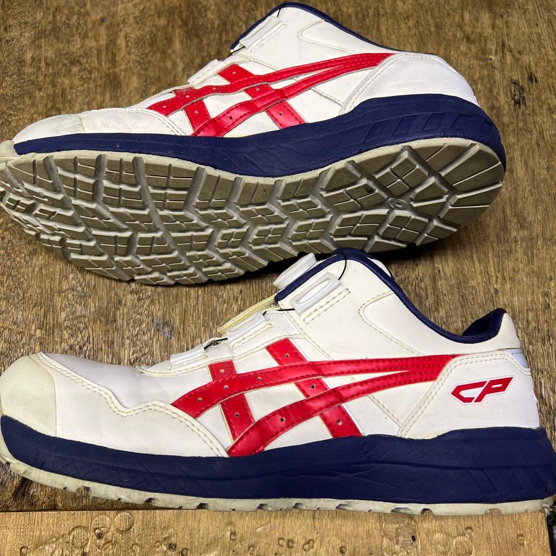 アシックス asics 安全靴 セーフティシューズ 白 紺 赤 26cm BOA