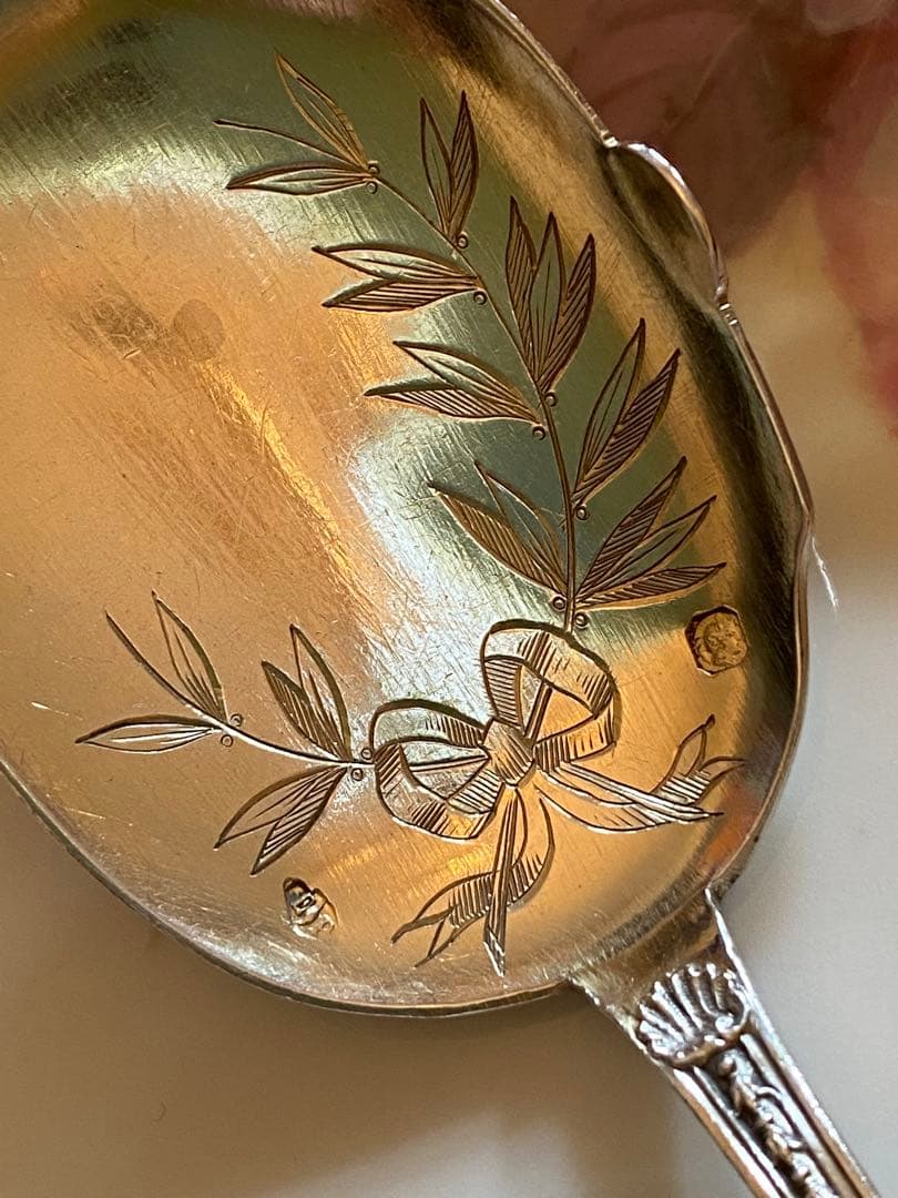 【ピュイフォルカ】純銀／アイスクリームスプーン／ポンパドール※彫有り２＋無し１