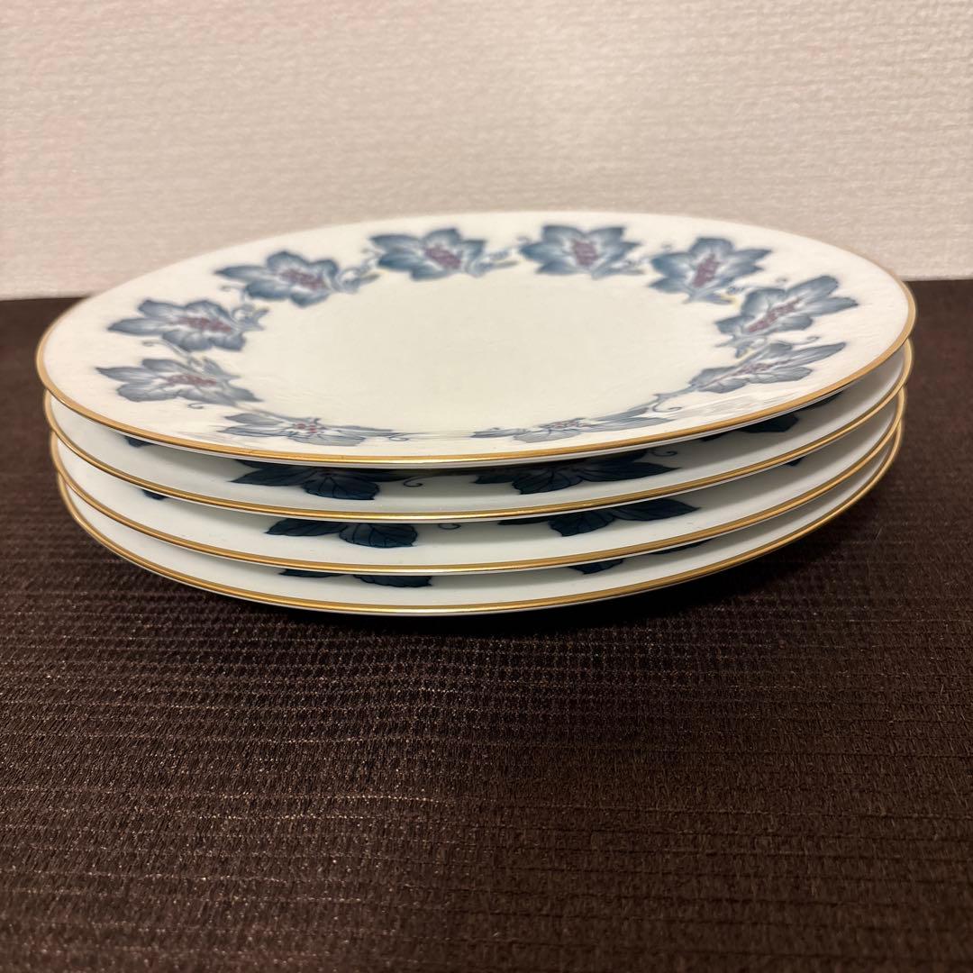 大倉陶園　金彩草花絵　呉須　手描き　ディナープレート　25.5cm