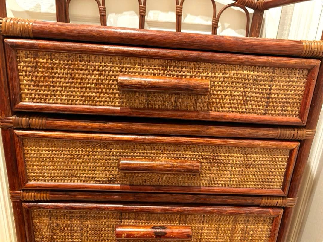 籐　ラタン　収納　引き出し　収納家具　5段　アンティーク　レトロ