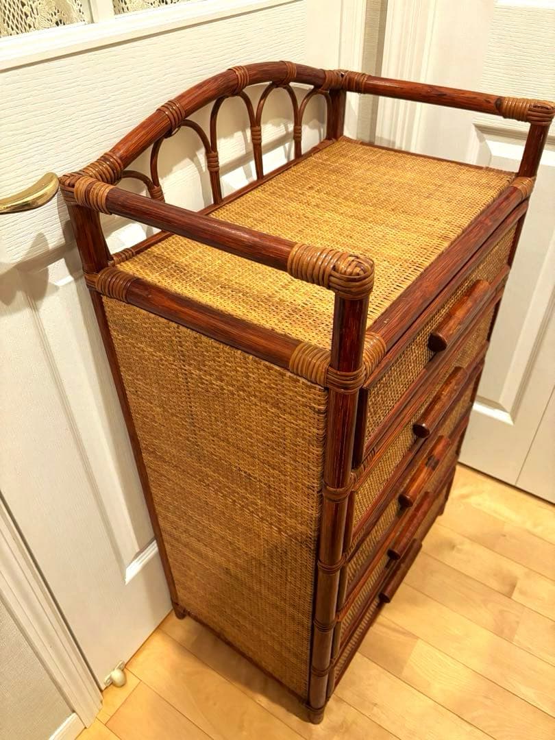 籐　ラタン　収納　引き出し　収納家具　5段　アンティーク　レトロ