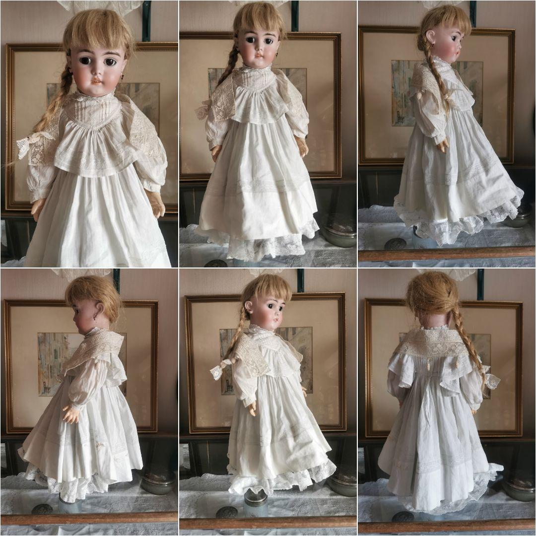 アンティークフランス 小花刺繍＆リネンフィレレース クロシェ編木の実付き 付け襟