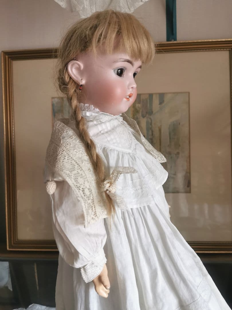 アンティークフランス 小花刺繍＆リネンフィレレース クロシェ編木の実付き 付け襟