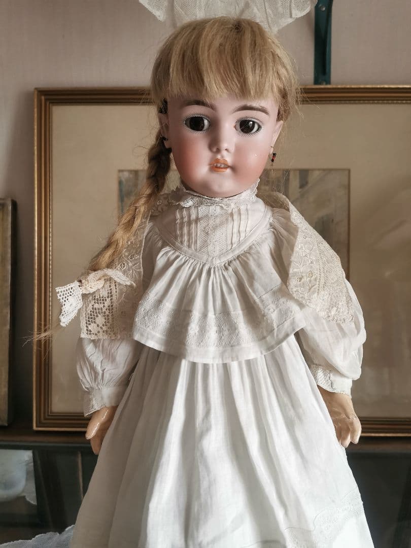 アンティークフランス 小花刺繍＆リネンフィレレース クロシェ編木の実付き 付け襟