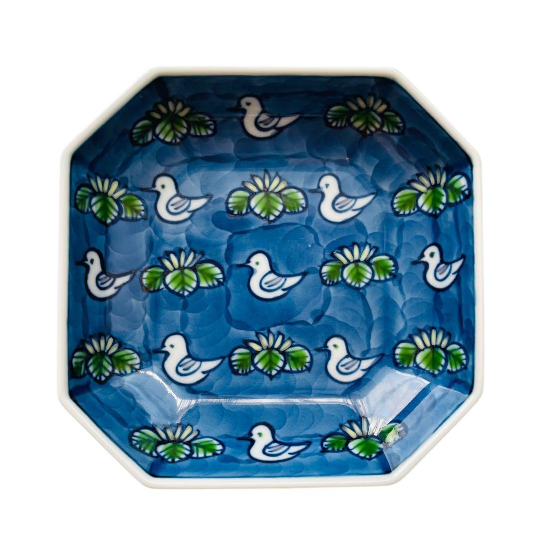 源右衛門窯 染錦水鳥図 銘々方皿 有田焼 小皿 取皿3枚セット