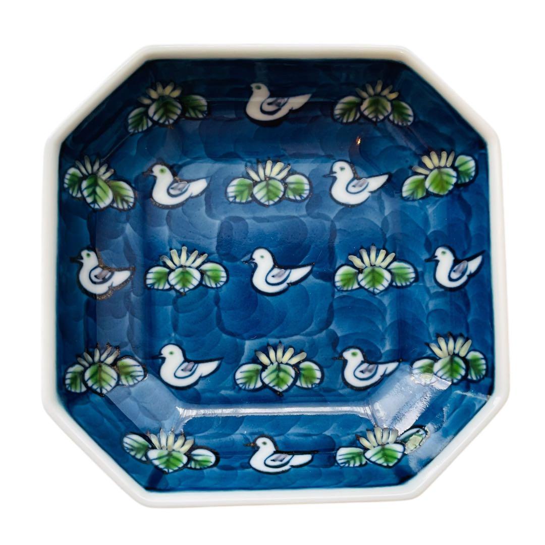 源右衛門窯 染錦水鳥図 銘々方皿 有田焼 小皿 取皿3枚セット