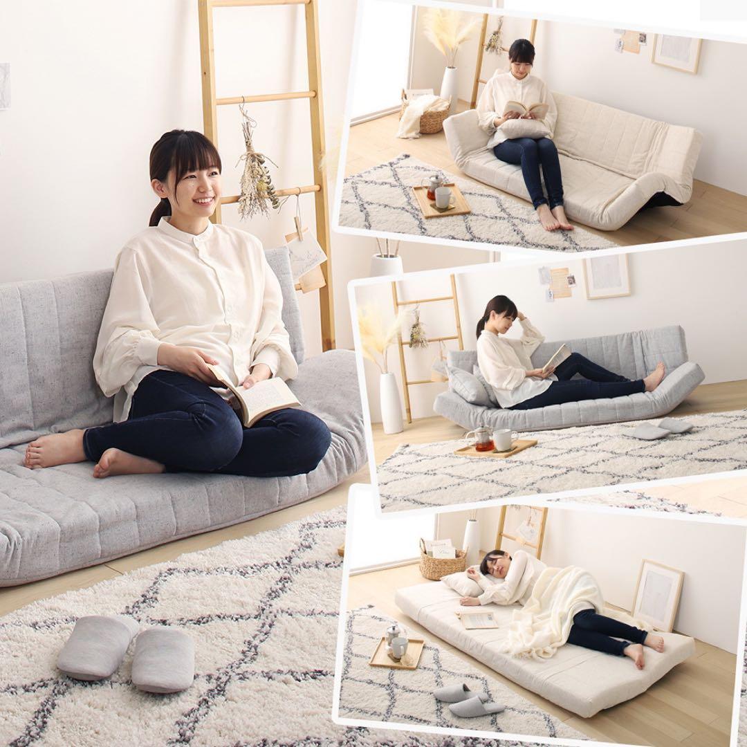 B新品 ソファ ブラウン 茶 リクライニング ベッド ローソファ フロア こたつ