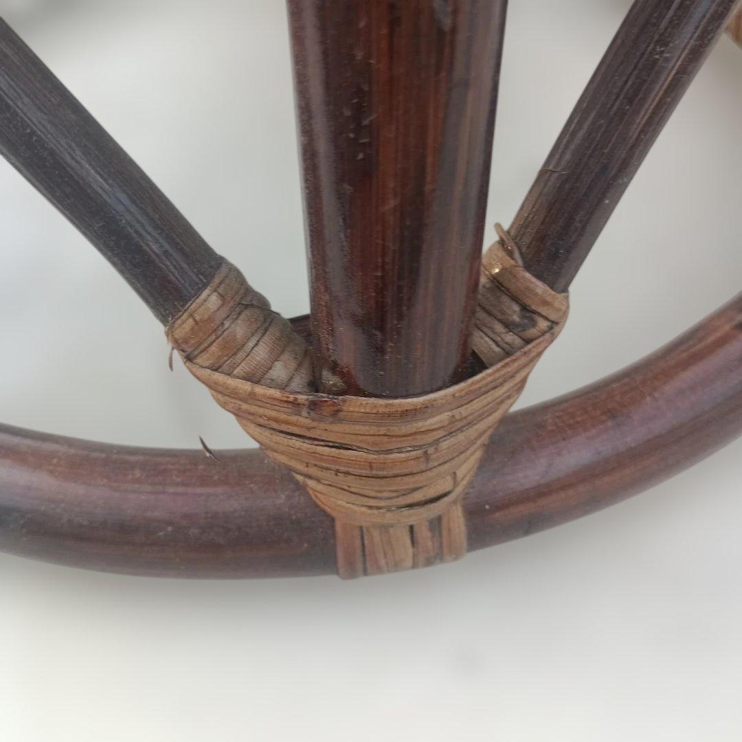 6044）ラタンの小振りな丸形テーブル　昭和レトロ