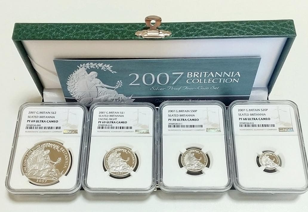 2007年 イギリス シーテット ブリタニア ライオン 銀貨 4枚セット NGC